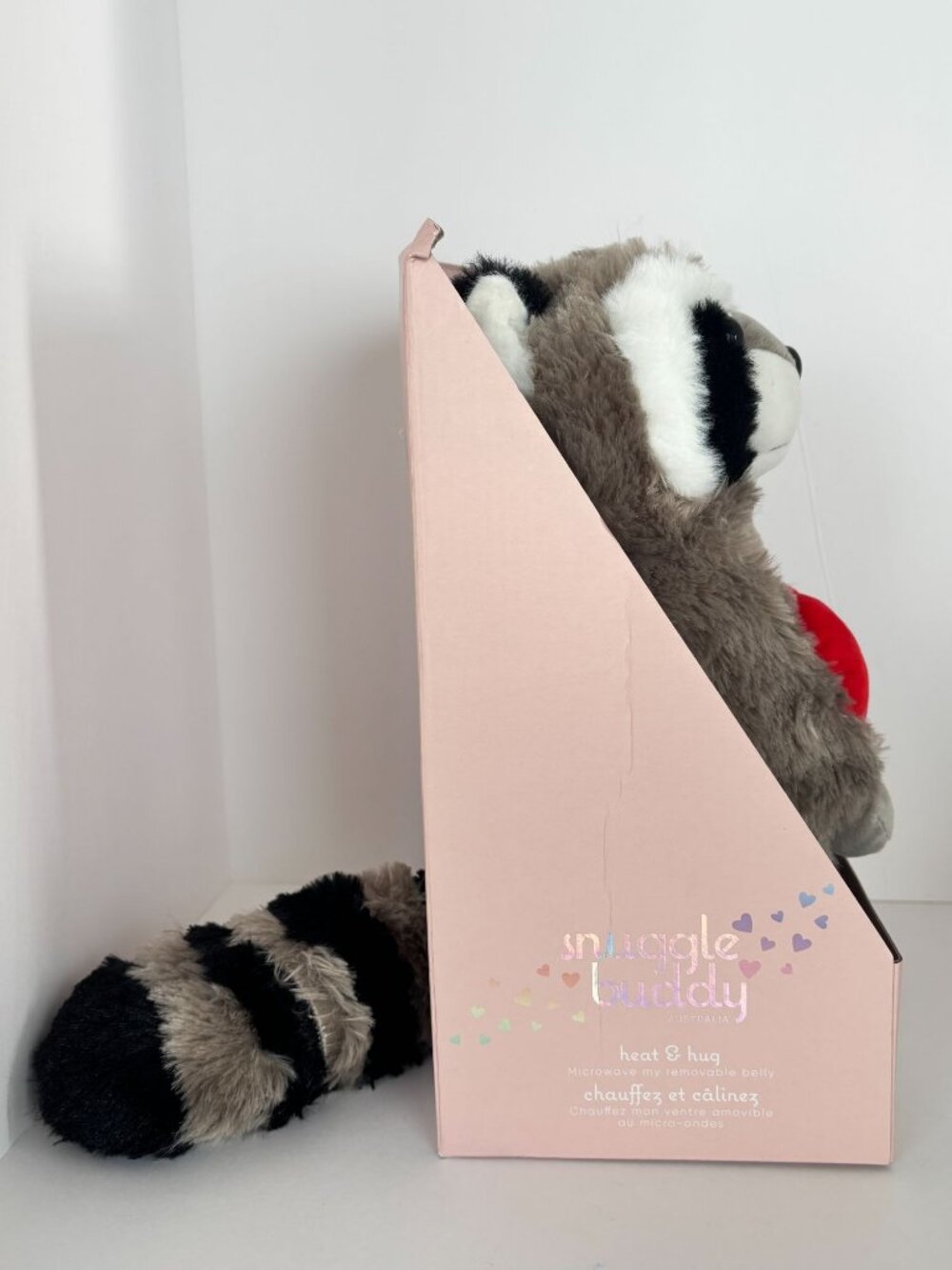 Snuggle Buddy Heat and Hug Plush Raccoon Microwavable Removable Belly Heart - Picture 9 of 11